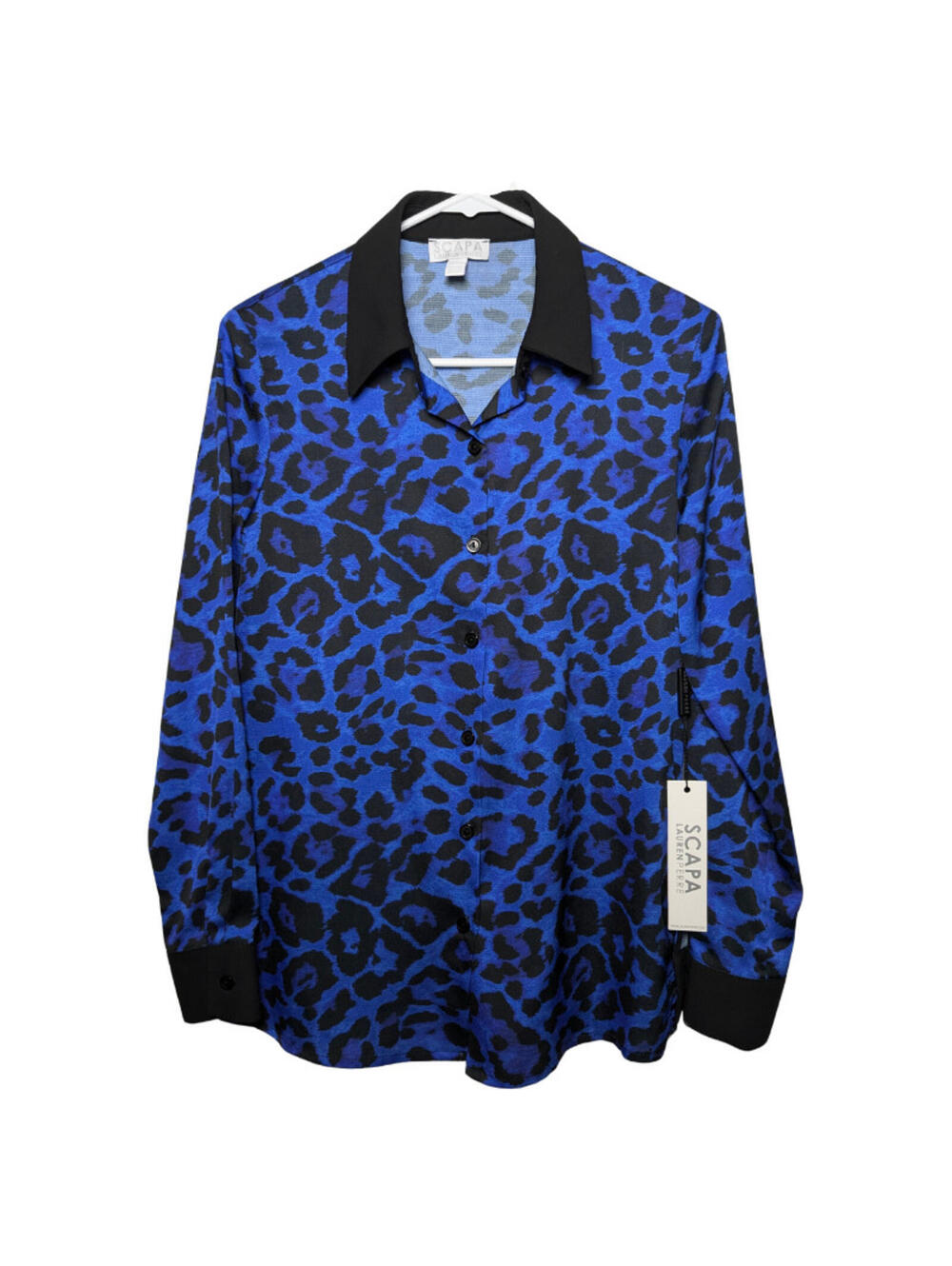 Scapa Lauren Perre Duchessa XS Royal Blue Black Animal Print Shirt New